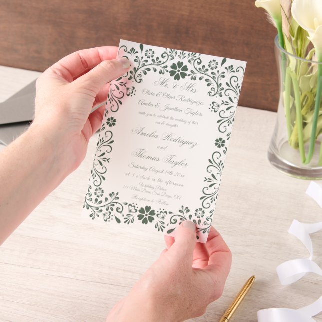 Invitations En Vélin Mariage mexicain Green Talavera (Ordinateur de poche)