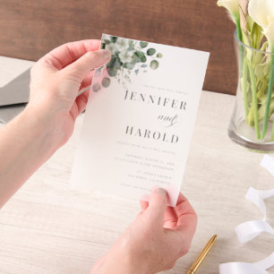 Invitations En Vélin Mariage minimaliste floral à l'eucalyptus