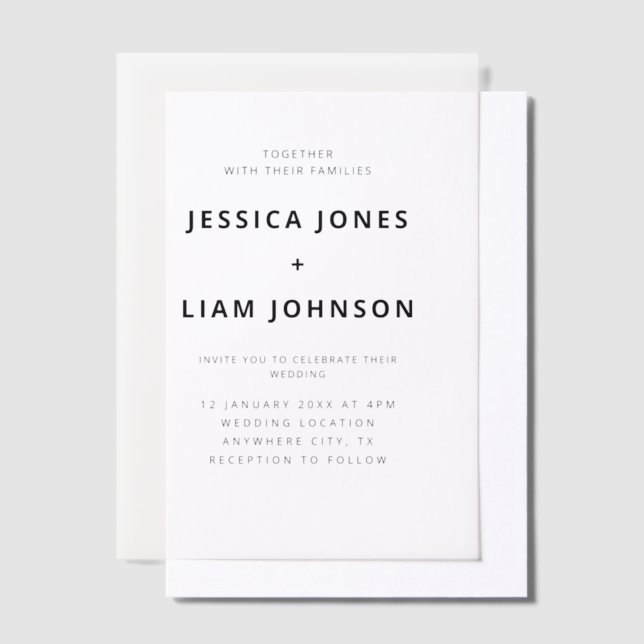 Invitations En Vélin Mariage minimaliste moderne élégant blanc et noir (Compenser)