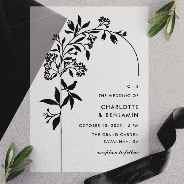 Invitations En Vélin Mariage Moderne à l'Arche Botanique Noire (Créateur téléchargé)