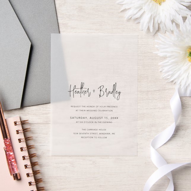 Invitations En Vélin Mariage moderne minimaliste noir et blanc (Mariage)