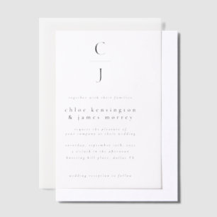 Invitations En Vélin Mariage Monogramme moderne minimaliste noir blanc
