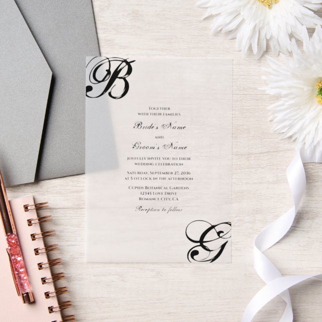 Invitations En Vélin Mariage Monogramme noir et blanc (Mariage)
