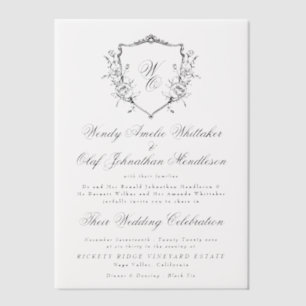 Invitations En Vélin Mariage Noir & Blanc à Motif de Couronne de Feuill
