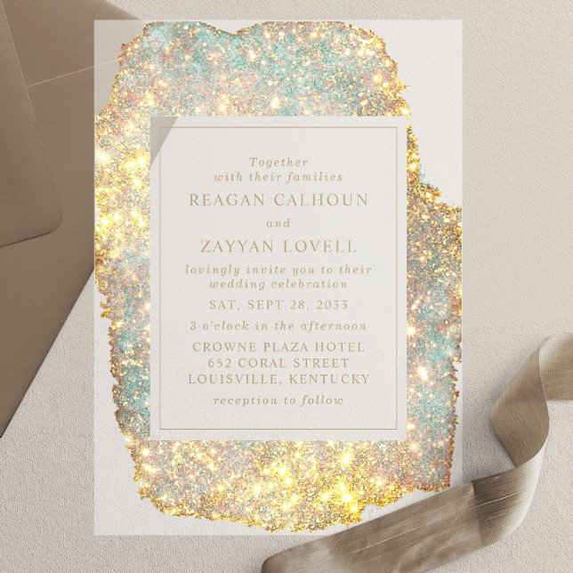 Invitations En Vélin Mariage Pailleté Irridescent Moderne (Créateur téléchargé)