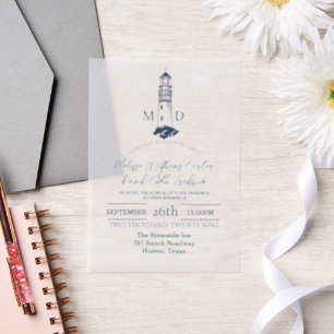 Invitations En Vélin Mariage Phare Nautique Plage Côtière au Bord de Me