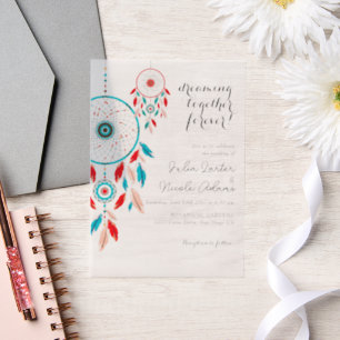 Invitations En Vélin Mariage Rêveur de Plumes Tribal Bohème
