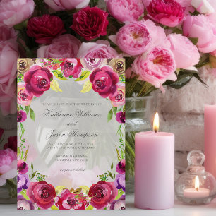 Invitations En Vélin Mariage Romantique aux Fleurs Roses Fuchsia Clair