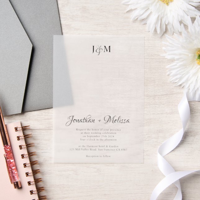 Invitations En Vélin Mariage simple et élégant monogramme et superposit (Mariage)