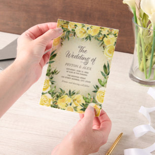Invitations En Vélin Mariage Vellum Vert Floral Jaune Paillettes Dorées