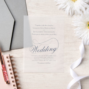 Invitations En Vélin Marine Bleu fantaisie Script Mariage élégant