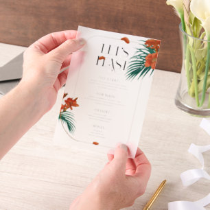 Invitations En Vélin Menu Mariage Fleurs tropicales sophistiquées