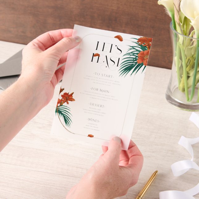 Invitations En Vélin Menu Mariage Fleurs tropicales sophistiquées (Ordinateur de poche)