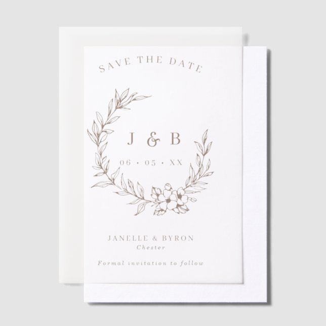 Invitations En Vélin Mercredi Monogramme De Couronne Florale Enregistre (Compenser)