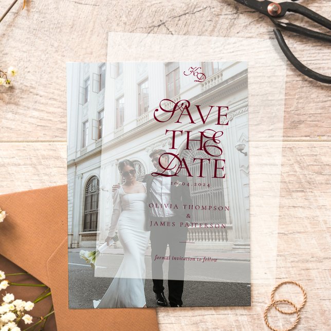 Invitations En Vélin Minimal Monogram Deep Burgundy Script Wedding (Créateur téléchargé)