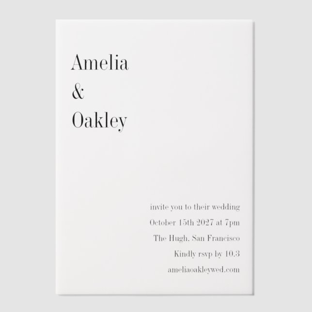 Invitations En Vélin Minimaliste Blancs Élégant Chic Mariage moderne (Recto)