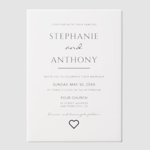 Invitations En Vélin Minimaliste Coeur noir et blanc Mariage moderne