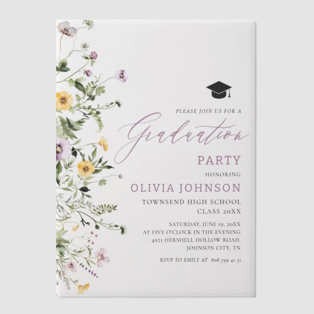 Invitations En Vélin Moderne Elegant Fleur sauvage Graduation Party (Recto)