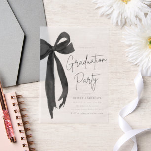 Invitations En Vélin Moderne Elégant tendance Stylish Black Bow Graduat