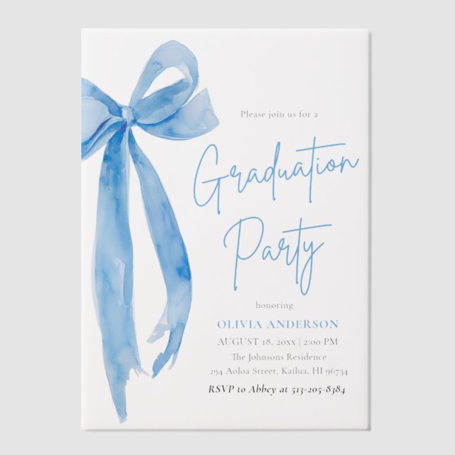 Invitations En Vélin Moderne Elégant tendance Stylish Bleu Bow Graduati (Recto)