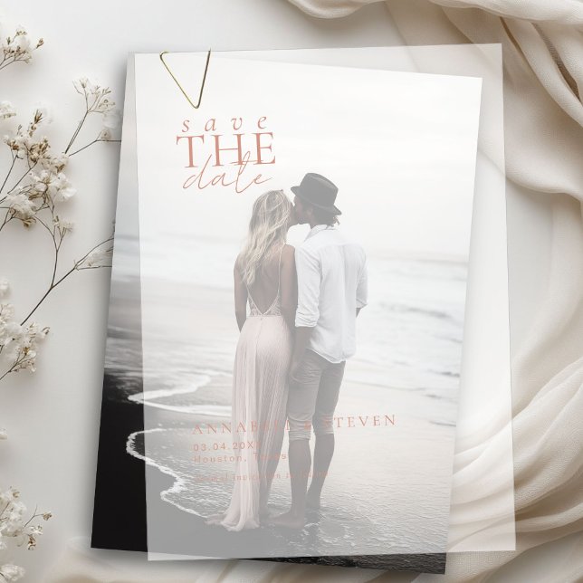 Invitations En Vélin Moderne, minimal, Mariage, Enregistrer la date (Modern, Minimal, Wedding, Save the Date Vellum Invitations)