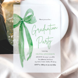 Invitations En Vélin Moderne tendance Lime Green Bow Graduation Party