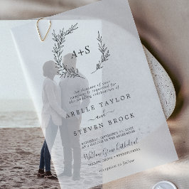Invitations En Vélin Monogramme à feuilles minimes vert Boho Mariage mo