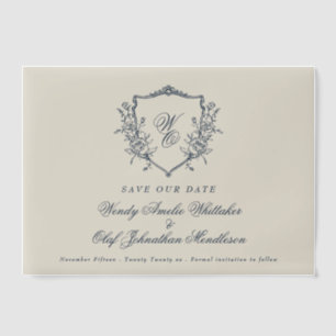 Invitations En Vélin Monogramme De Crème De La Marine vintage Crest Enr