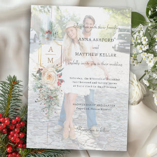 Invitations En Vélin Monogramme floral de Noël tout simplement élégant