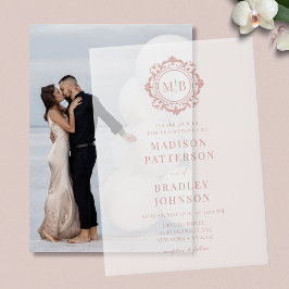 Invitations En Vélin Monogramme Floral Orné Mariage Élégant Vellum Invi