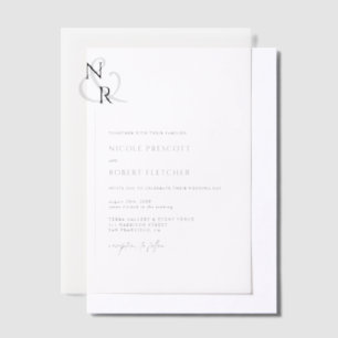 Invitations En Vélin Noir & Blanc Moderne Élégant Mariage Monogramme