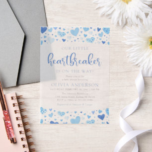 Invitations En Vélin Notre Petit Coeur Bleu Baby shower Valentin