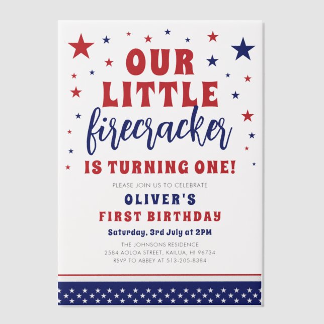 Invitations En Vélin Notre petite fêteuse 1ère fête d'anniversaire (Recto)