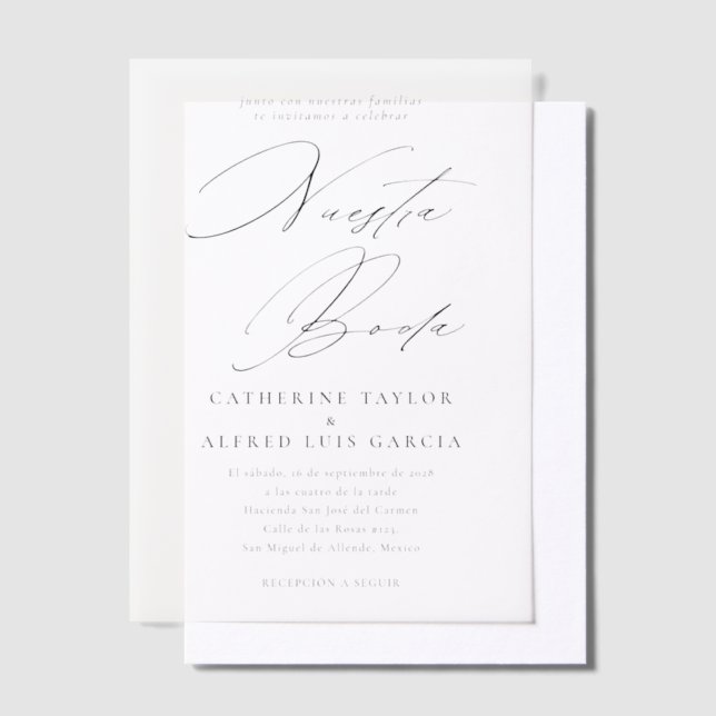Invitations En Vélin Nuestra Boda Espagnol Langue Noir Script Mariage (Compenser)