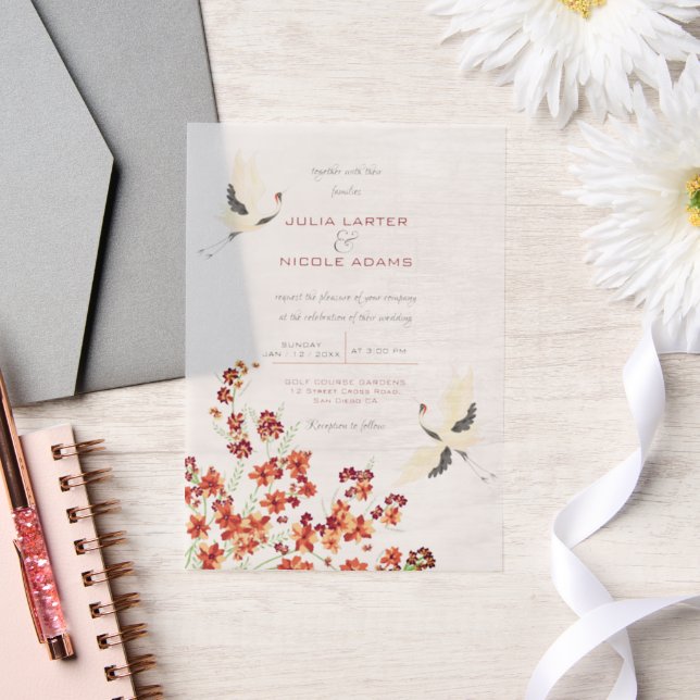 Invitations En Vélin Oiseaux de cygne Paradise Flore de printemps Maria (Mariage)