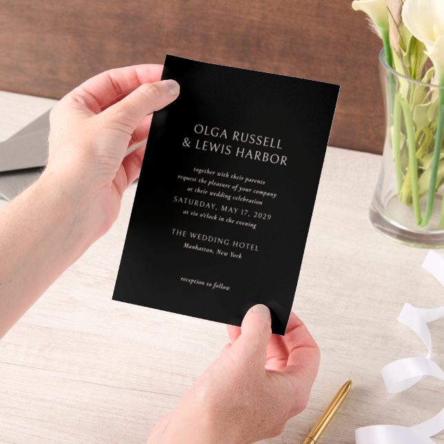 Invitations En Vélin Olga Black Mariage moderne (Ordinateur de poche)