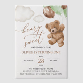 Invitations En Vélin Ours En Conflit, Ballons Verts, Premier Anniversai