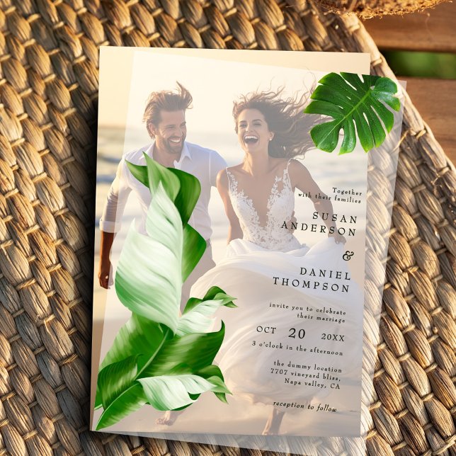 Invitations En Vélin Palme Tropicale Sauvage Feuilles Mariage élégant (Créateur téléchargé)