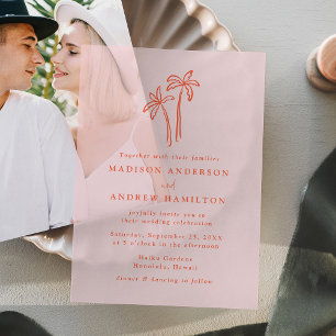 Invitations En Vélin Palmiers Dessinés à la Main Modernes Rose Mariage