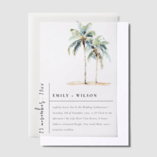 Invitations En Vélin Palmiers minimaux Aquarelle Mariage tropical