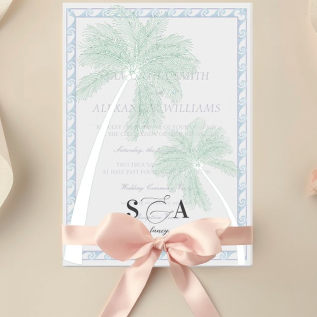 Invitations En Vélin Palmiers tropicaux minimalistes (Tropical Beach Palm Trees Minimalist Preppy Grand Millennial Vellum Overlay for Wedding Invitations)