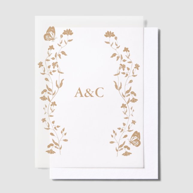 Invitations En Vélin Papillon Mariage Vellum Overlay Golden (Compenser)