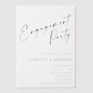 Invitations En Vélin Partie d'engagement minimaliste de script noir mod