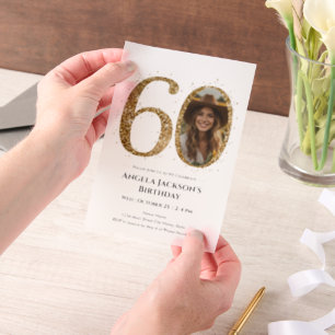 Invitations En Vélin Parties scintillant d'or 60e photo d'anniversaire 