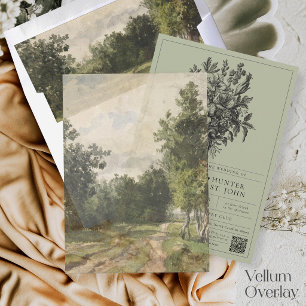 Invitations En Vélin Paysage Vintage Overlay Vert Sauge Mariage