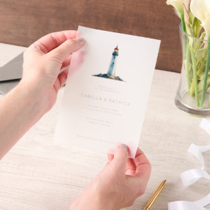Invitations En Vélin Phare à l'aquarelle gris serein