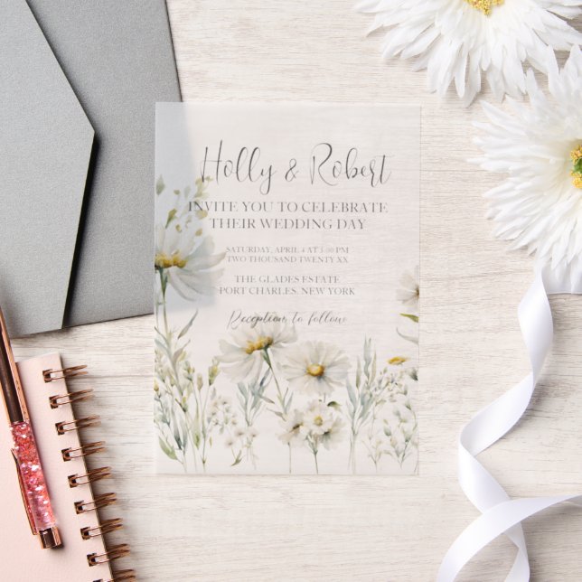 Invitations En Vélin Photo Mariage Daisy Code QR (Mariage)