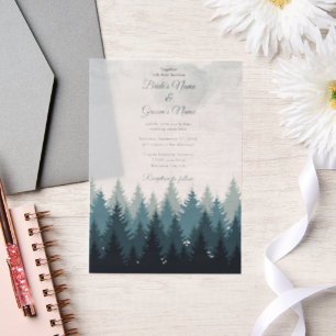 Invitations En Vélin Pine Arbre Aquarelle Forêt Mariage rustique