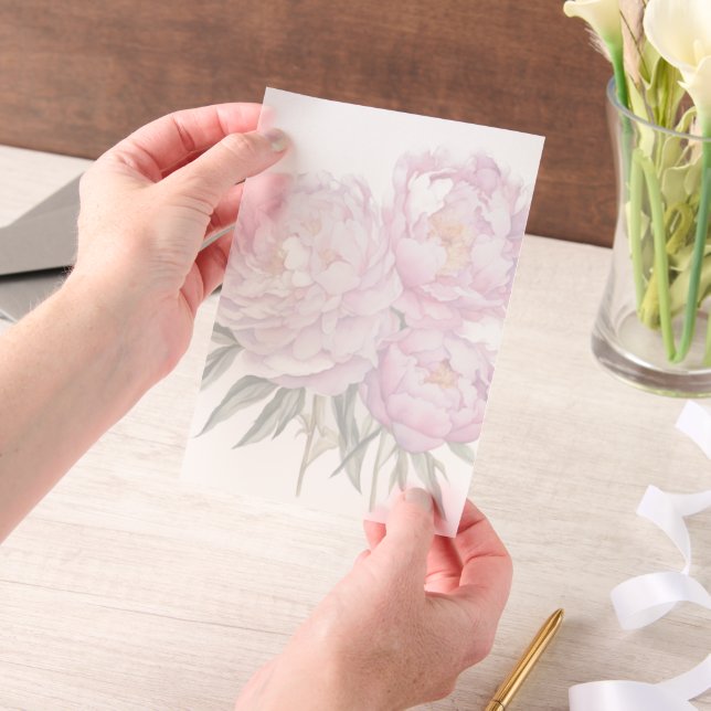 Invitations En Vélin Pink Peony Green Leaves Overlay (Ordinateur de poche)