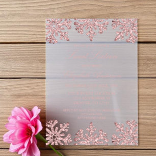 Invitations En Vélin Pink Rose Gold Snowflake Winter Sweet 16
